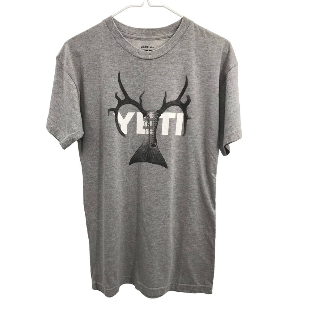 YETI Mens Gray Antler Fish Graphic Short Sleeve T-Shirt S